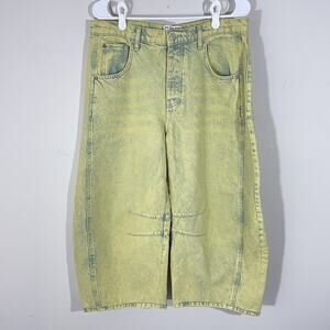 We The Free Lucky You Mid Rise Barrel Jeans Size 29 Yellow Acid Wash Wide Baggy